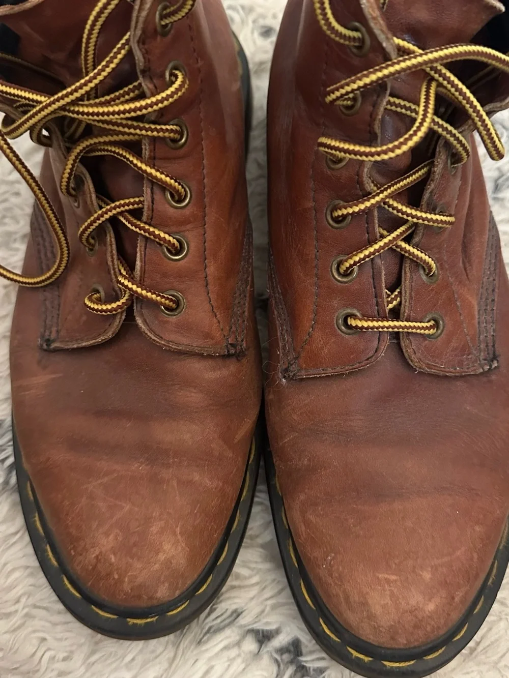 Dr. Martens Brown Leather Lace-Up Ankle Boots with Black Collar
